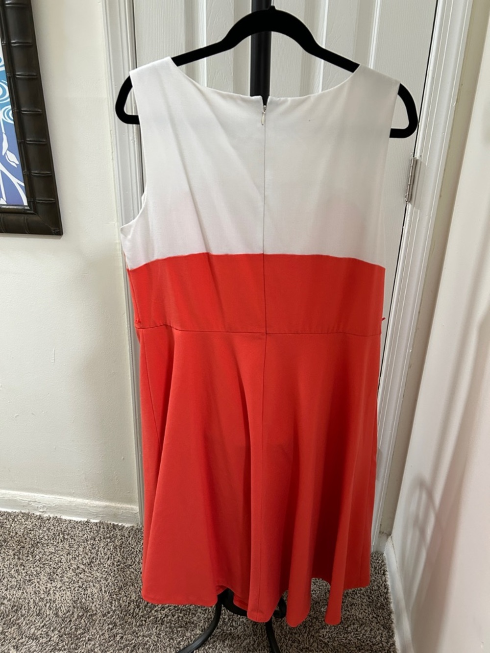 dressbarn White, Peach & Red Colorblock Sleeveless Midi Dress - Picture 3 of 4